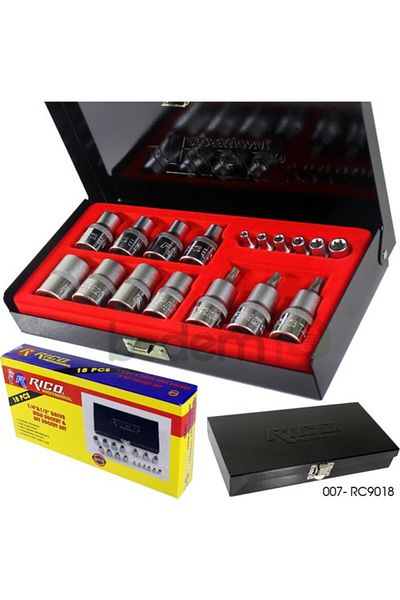 Rico Rc9018 Torx 1/2"- 1/4" Socket Set 18 Pieces with Bag