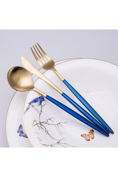 Karaca New Lydia 60 Pieces 12 Person Fork Spoon Knife Set Blue