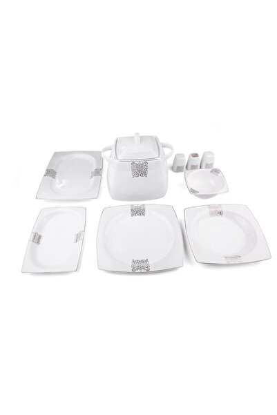 Karaca Fine Bone Lotus Platin 60 Parça 12 Kişilik Kare Yemek Takımı