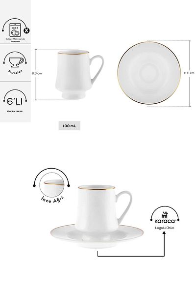 Karaca Wing Kaffeetassen-Set für 6 Personen, 80 ml