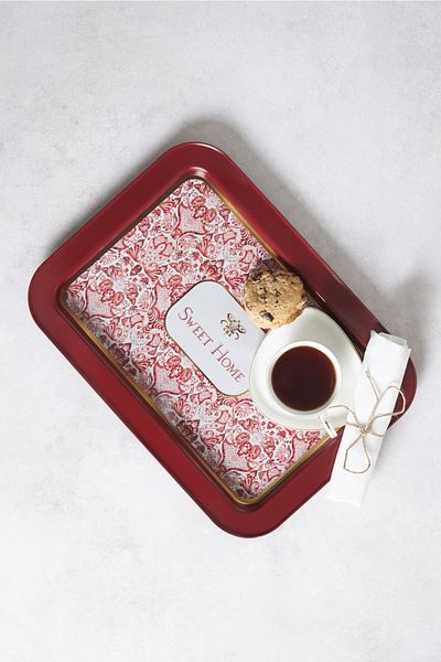 Karaca Whitney Red Metal Rectangular Tray 31x43 Cm