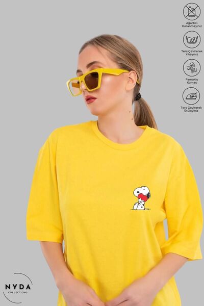 Nyda Collections Μπλουζάκι Unisex Crew Neck Snoopy με εμπριμέ βαμβακερό κοντό...