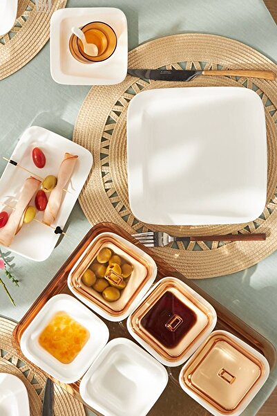 Karaca Fabio Amber Porselen 41 Parça 6 Kişilik Kahvaltı/Servis Takımı Kare