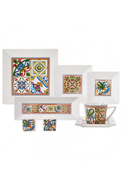 Karaca Milano Porcelain 32 Piece Square Breakfast/Serving Set for 6 People