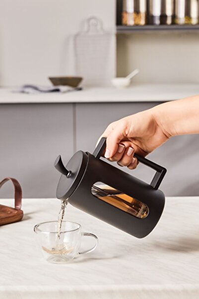 Karaca Cam Leya Kaşık Hediyeli Borosilikat Cam French Press 600 Ml 600 ml ve üzeri Siyah