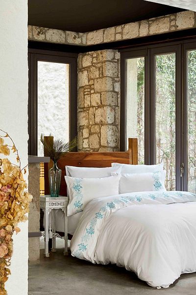 Karaca Home Σετ Παπλωματοθήκη Ζευγάρι Κεντημένη από 100% Βαμβάκι Ocean Turquoise