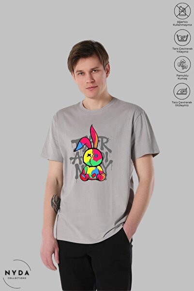 Nyda Collections Unisex pamučna majica sa zečjim printom - široki kroj, okrug...