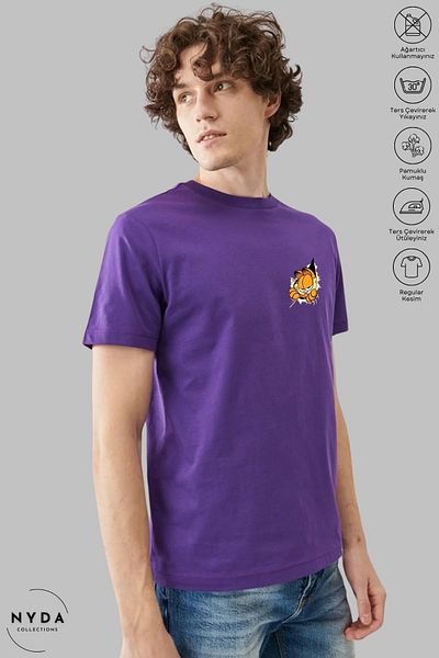 Nyda Collections Garfield Printed Unisex Oversize βαμβακερό μπλουζάκι - Crew Neck, κοντό μανίκι