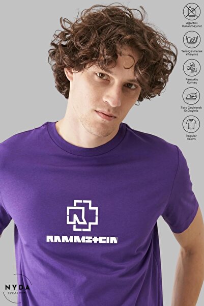 Nyda Collections Tricou cu mânecă scurtă cu imprimeu Rammstein, unisex, cu gâ...