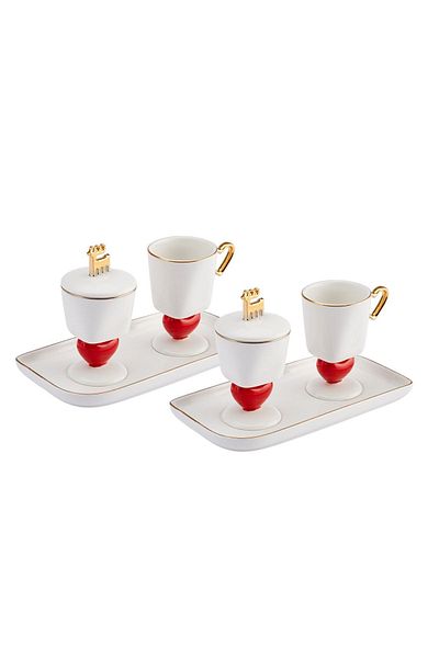 Karaca 50th Anniversary Signature Collection Heart Coffee Cup Set for 2 Persons 60 ml