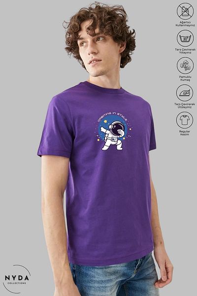 Nyda Collections Μπλουζάκι Unisex Oversize Crew Neck Cotton Astronaut Space με κοντό μανίκι