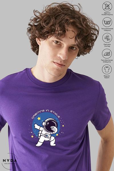 Nyda Collections Μπλουζάκι Unisex Oversize Crew Neck Cotton Astronaut Space με κοντό μανίκι