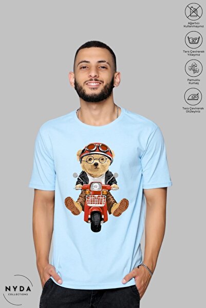 Nyda Collections Unisex Crew Neck Motor Teddy Bear Printed Cotton Oversize Sh...