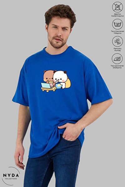 Nyda Collections Tricou oversize din bumbac unisex cu imprimeu ursuleț - deco...