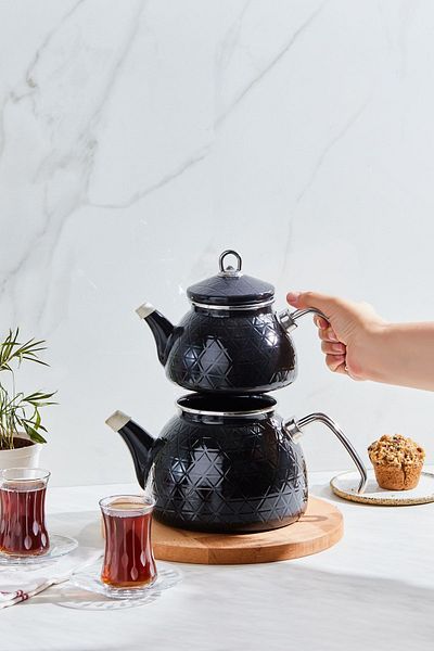 Karaca Crystal Black Enamel Midi Teapot Set