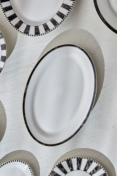 Karaca Checkered Small Porcelain Boat Plate 30 Cm