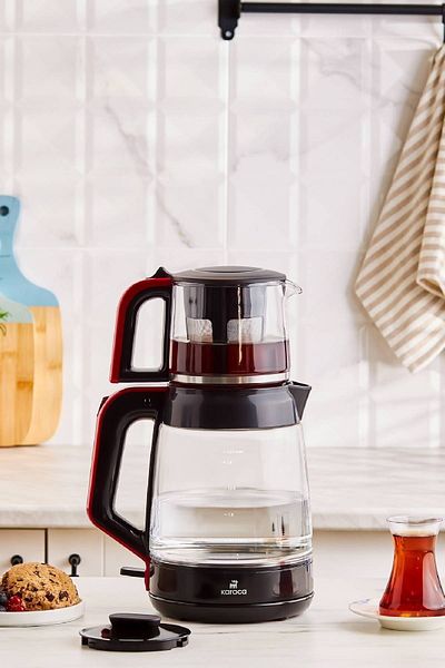 Karaca Glass Kettle & Tea Maker 2 in 1 Red