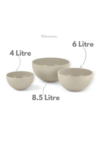 Kitcware مجموعة كبيرة مكونة من 3 قطع - وعاء دائري للسلطة والفواكه والخضروات، وعاء تقديم، حوض العجين