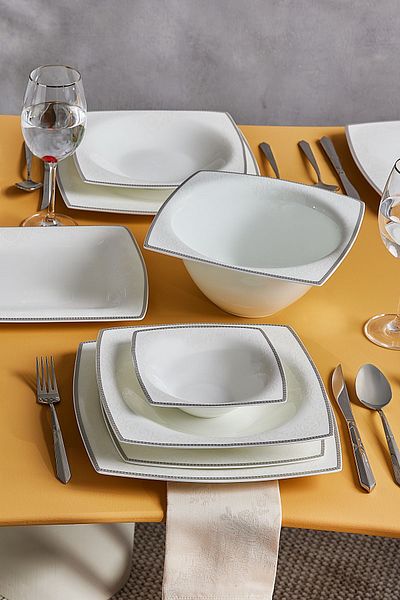 Karaca Fine Pearl Neklus 58-teiliges quadratisches Esstisch-Set für 12 Personen