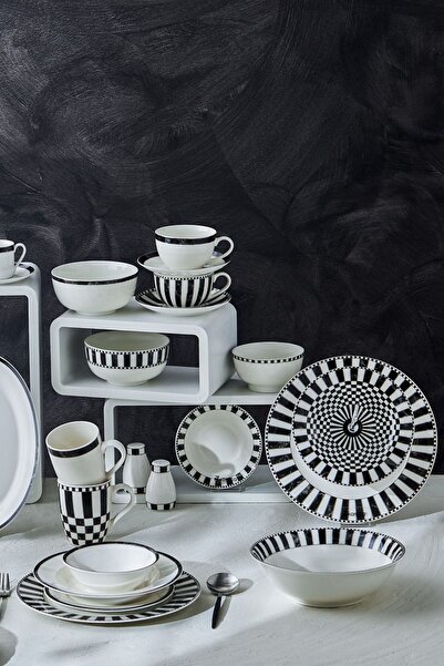 Karaca Checkered Striped Single Porcelain Coffee Cup 90 Ml