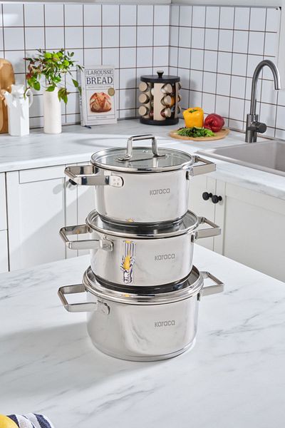 Karaca Valora 6-Piece Midi Steel Pot Set with Induction Base