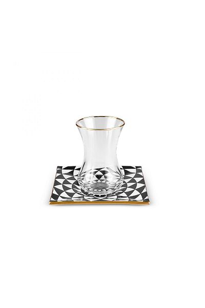 Karaca Black Gold 12 Piece Square Tea Set - 6 Person