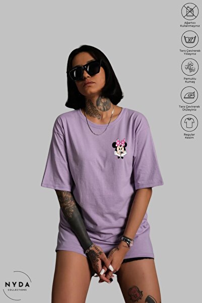 Nyda Collections Tricou de damă din bumbac cu imprimeu Minnie Mouse - Guler r...