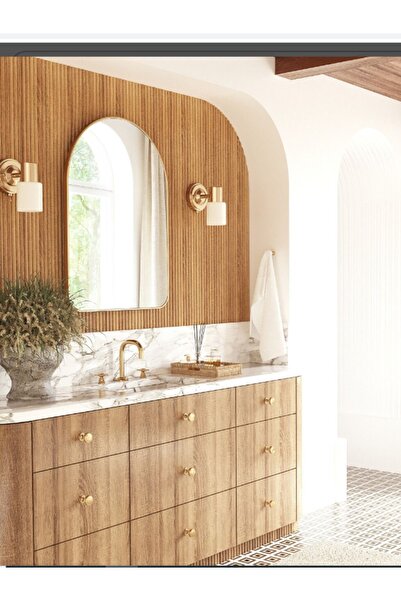 MKS Design 55x80 Gold Çerçeveli Asimetrik Duvar Aynası / Banyo Aynası / Dekor Aynası