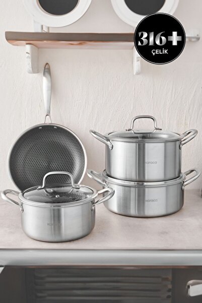 Karaca Powersteel 316 Çelik Indüksiyon Tabanlı 7 Parça Tencere Seti