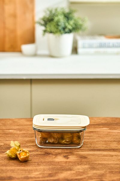 Karaca Cream Vacuum Glass Storage Container with Lid 0.4 Lt