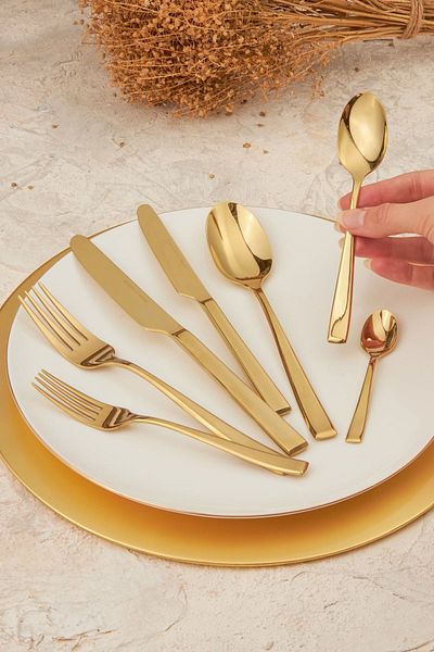 Karaca Linus Gold 42 Piece 6 Person Fork Spoon Knife Set