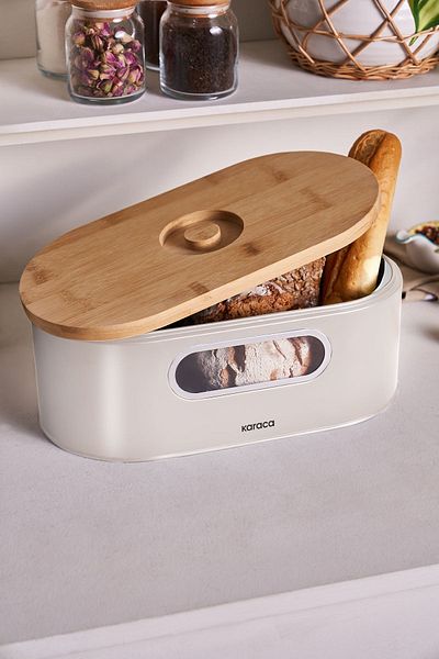 Karaca Stream 2in1 Bread Box/Cutting Board Cream