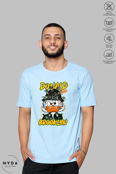 Nyda Collections Tricou oversize din bumbac unisex cu imprimeu Donald Brooklyn - decolteu, mânecă scurtă