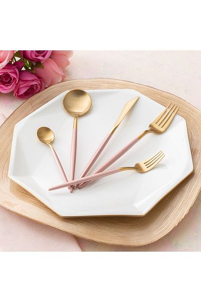 Karaca New Lydia Pink 60 Pieces 12 Person Fork Spoon Knife Set