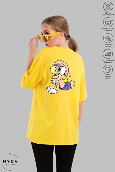 Nyda Collections Lola Bunny majica sa širokim krojem od pamuka za žene - okru...