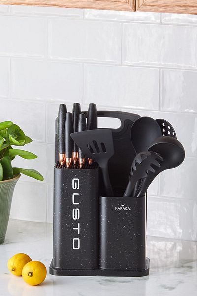 Karaca Gusto 12-teiliges Messer- und Schneidebrett-Set, Schwarz