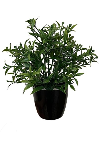 Lilac Home Yapay Çiçek Siyah Saksılı Yoğun Dallı Yeşil Demet