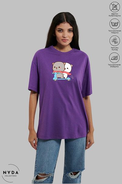 Nyda Collections Μπλουζάκι Unisex Cotton Oversize - Crew Neck, Bubu Dudu Motor Printed, κοντό μανίκι