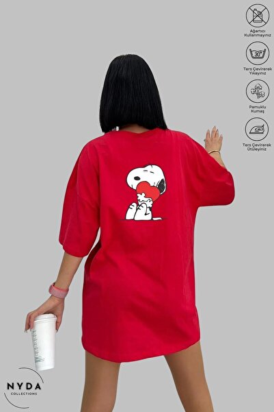 Nyda Collections Unisex Crew Neck Snoopy Printed Cotton Oversize Short Sleeve T-Shirt