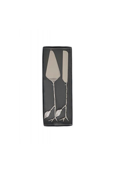 Karaca Home Leaf Silver Serving Knife and Spatula Set
