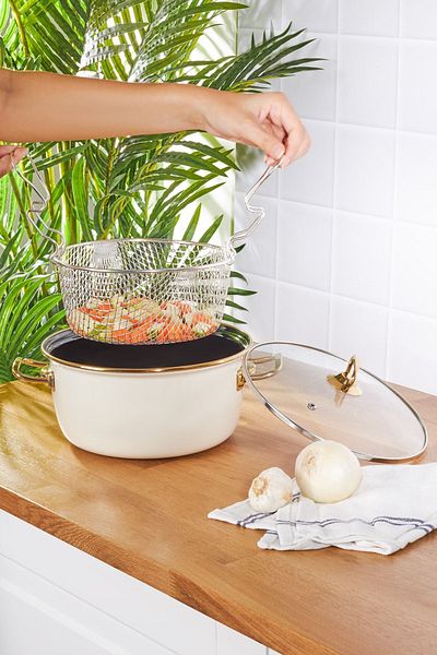 Karaca Retro Enamel 22 Cm Frying Pan Cream