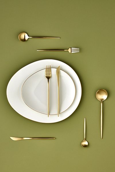 Karaca Jupiter 84 Pieces 12 Person Premium Boxed Fork Spoon Knife Set Matte Champain Gold