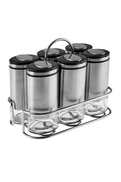 Karaca Walter Inox 6-Piece Rectangular Spice Set with Stand
