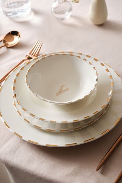 Karaca Elegance Bone Aries Metalic 24-Piece Dinnerware Set for 6 People