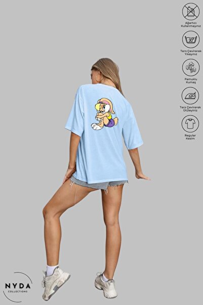 Nyda Collections Tricou de damă din bumbac supradimensionat cu imprimeu Lola ...