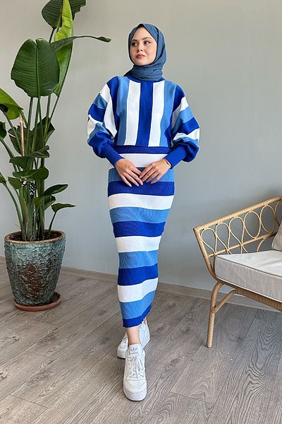 InStyle Bat Sleeve Saks Blue Knitwear Set