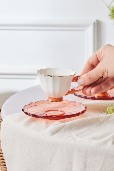Karaca Samo Set of 2 Orange Coffee Cups with Acrylic Saucers 90 ml
