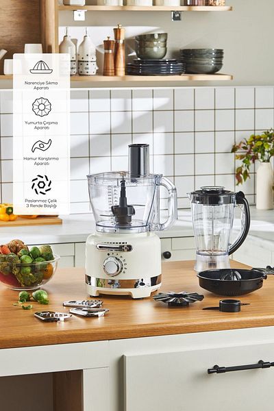 Karaca Multiblend Artisan Retro Food Processor Cream