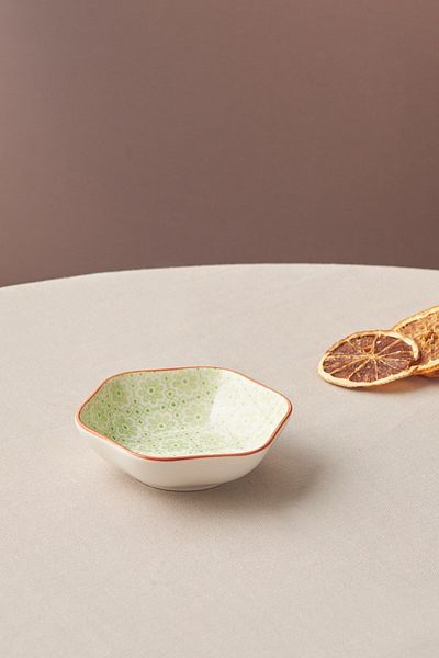 Karaca Floral Green Hexagon Snack Bowl 10 Cm