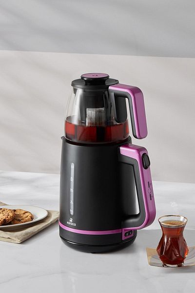 Karaca Maxi Tea Xl 2in1 Glass Teapot Tea Machine And Kettle Raspberry